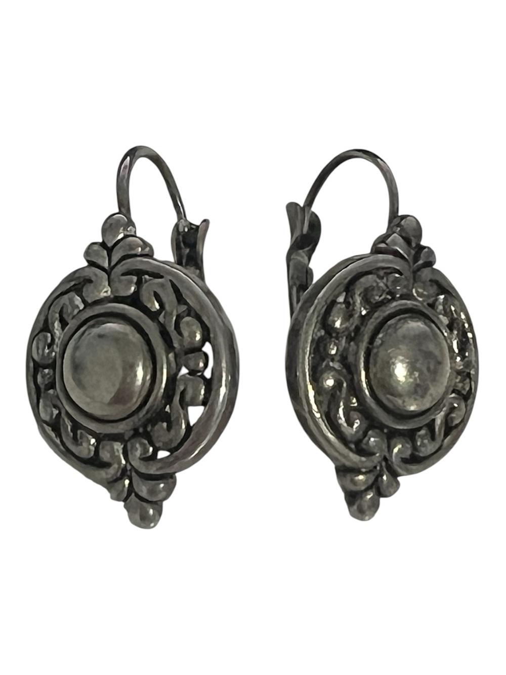 Silvertone Scroll Earrings Pierced lever back dangle